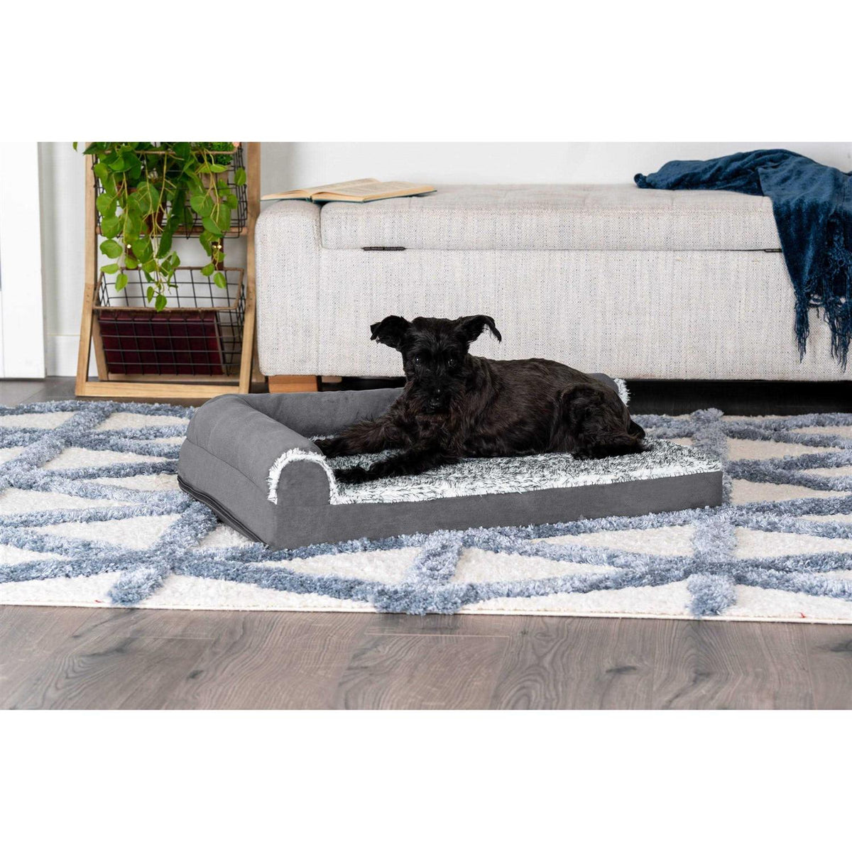 Two-Tone Faux Fur Suede Chaise Lounge Dog Bed U978178