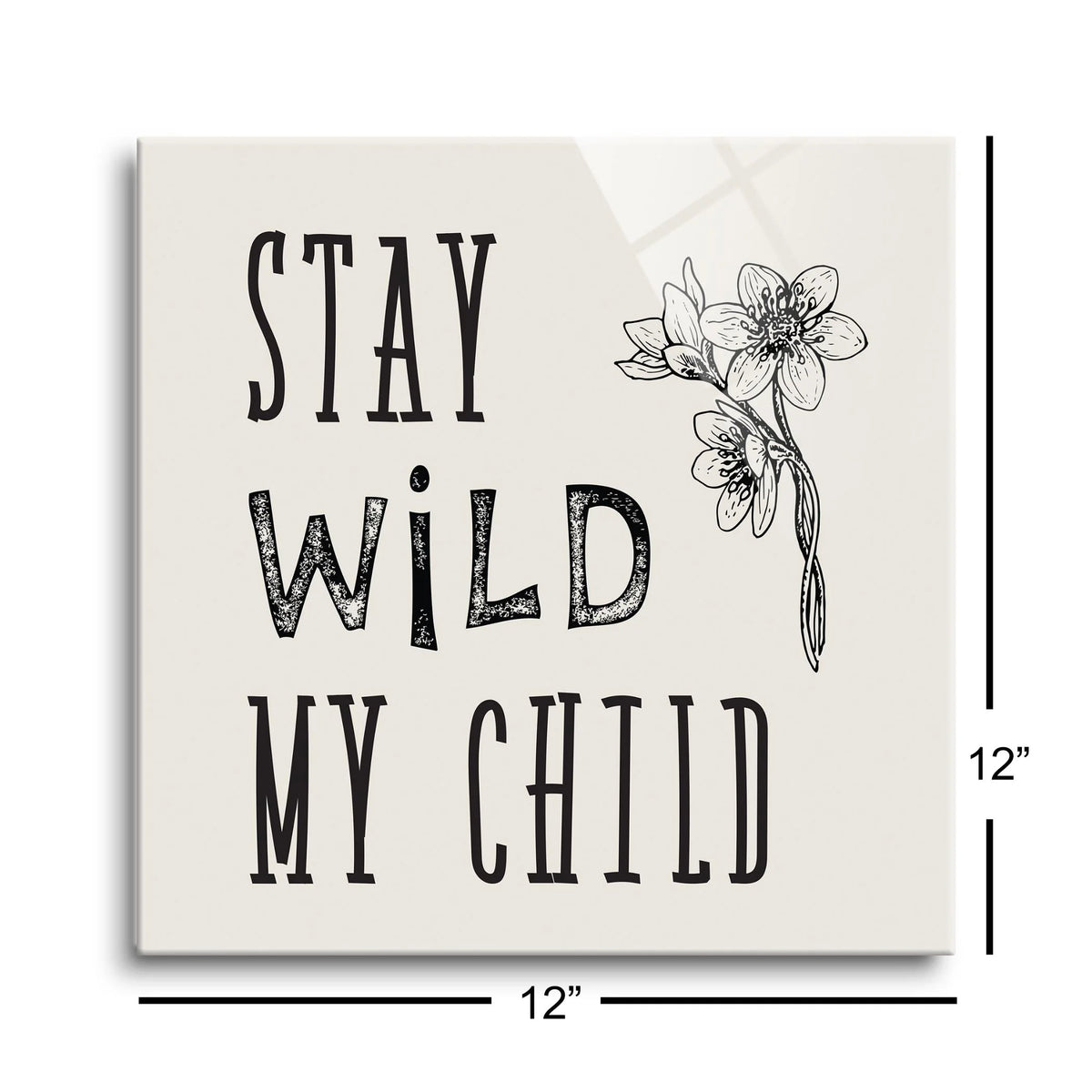 White Floral Sketch 12 x 12 Glass Wall Hanging Sign T721687