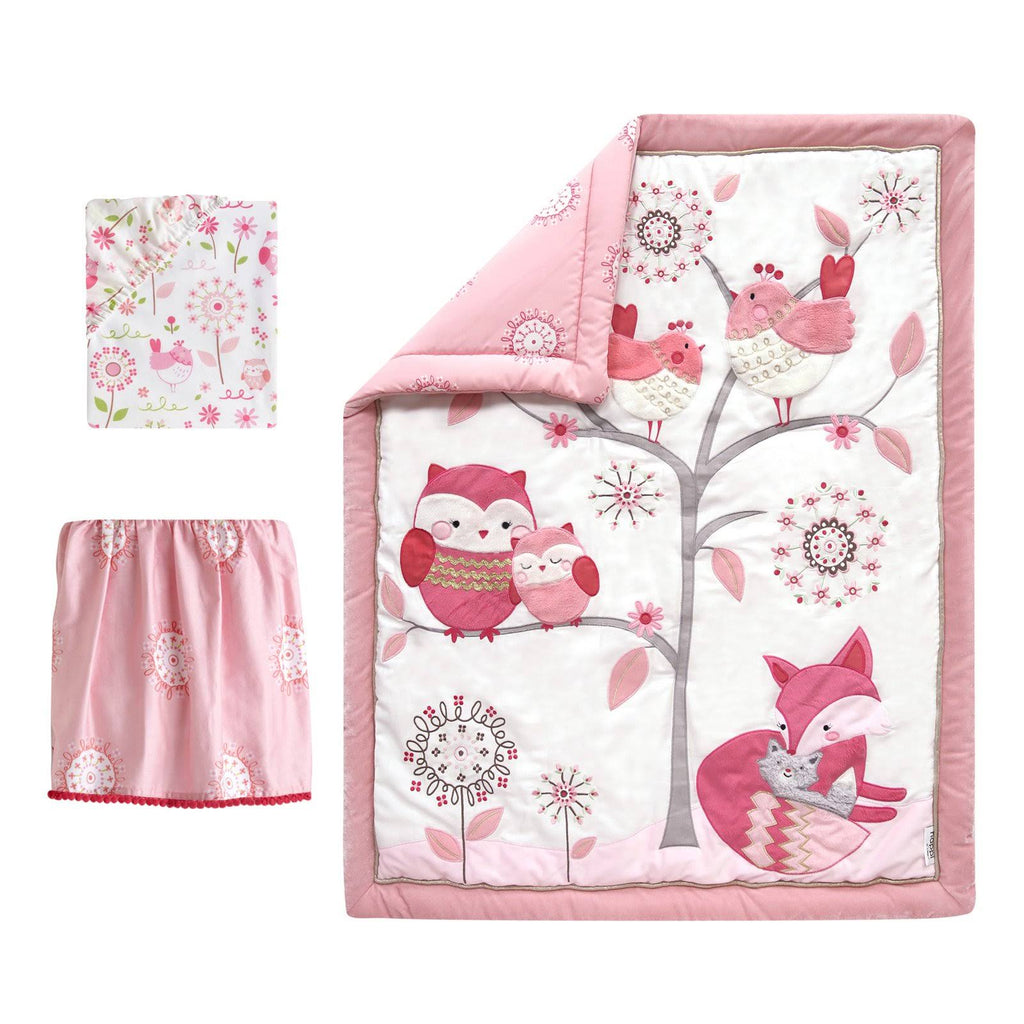 Pink/White 3 Piece Crib Bedding Set O543088
