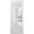 Sliding Barn Door 28 x 84 with Hardware White Silk Frosted Glass 6.6ft Rail Set D661362