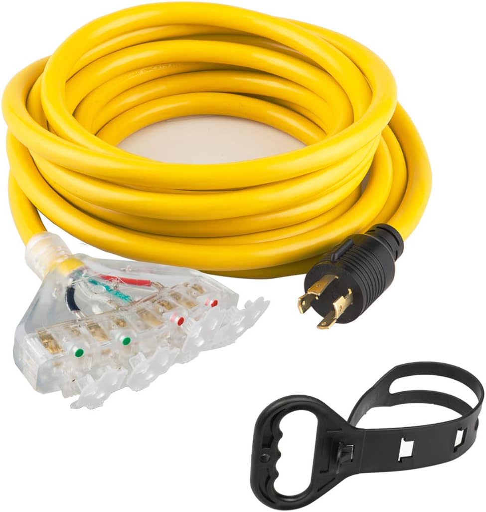 25Ft Generator Locking Cord, 4 Prong 10 Gauge, 30Amp 7500 Watts, Pack of 2 T13426