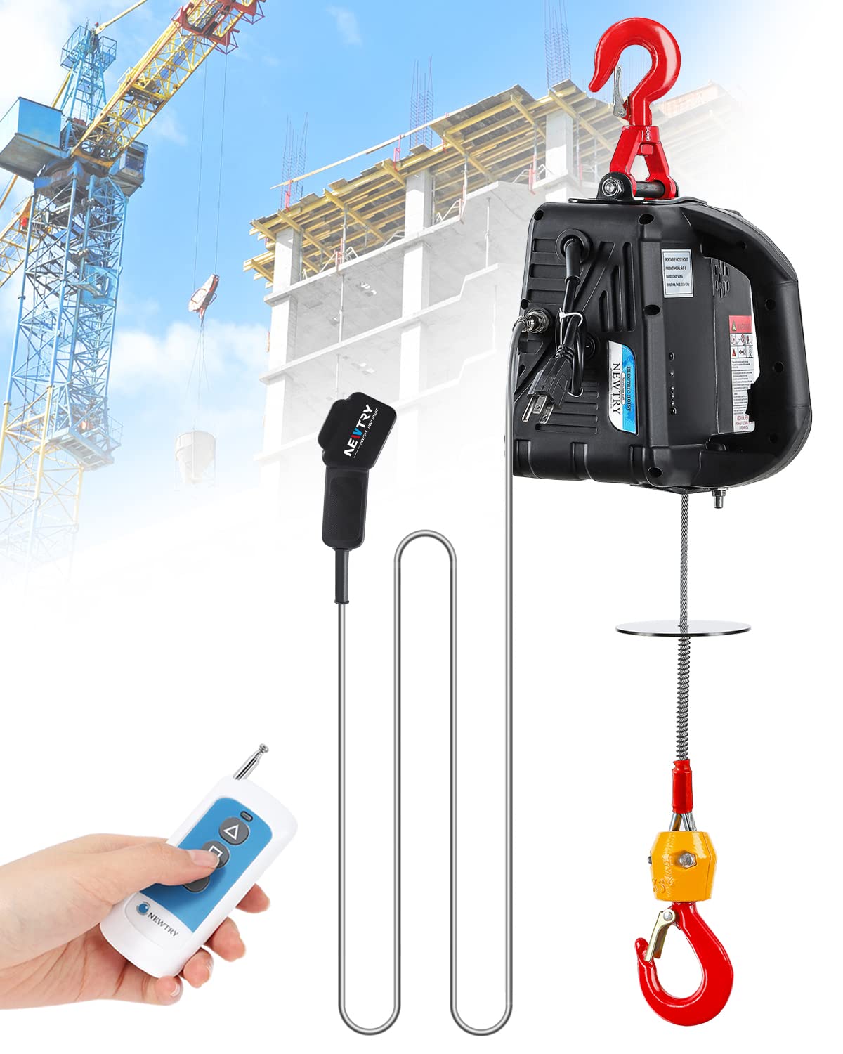 3 in 1 Electric Hoist Winch 220lb, 16ft/min, 82ft Portable Power Electric Lift with Sling Strap R84671