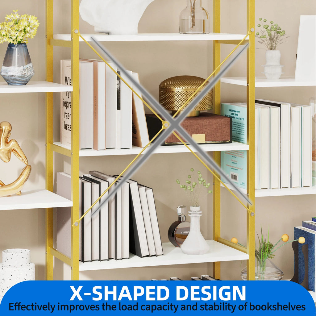 5-Tier Gold and White Bookshelf Y52665