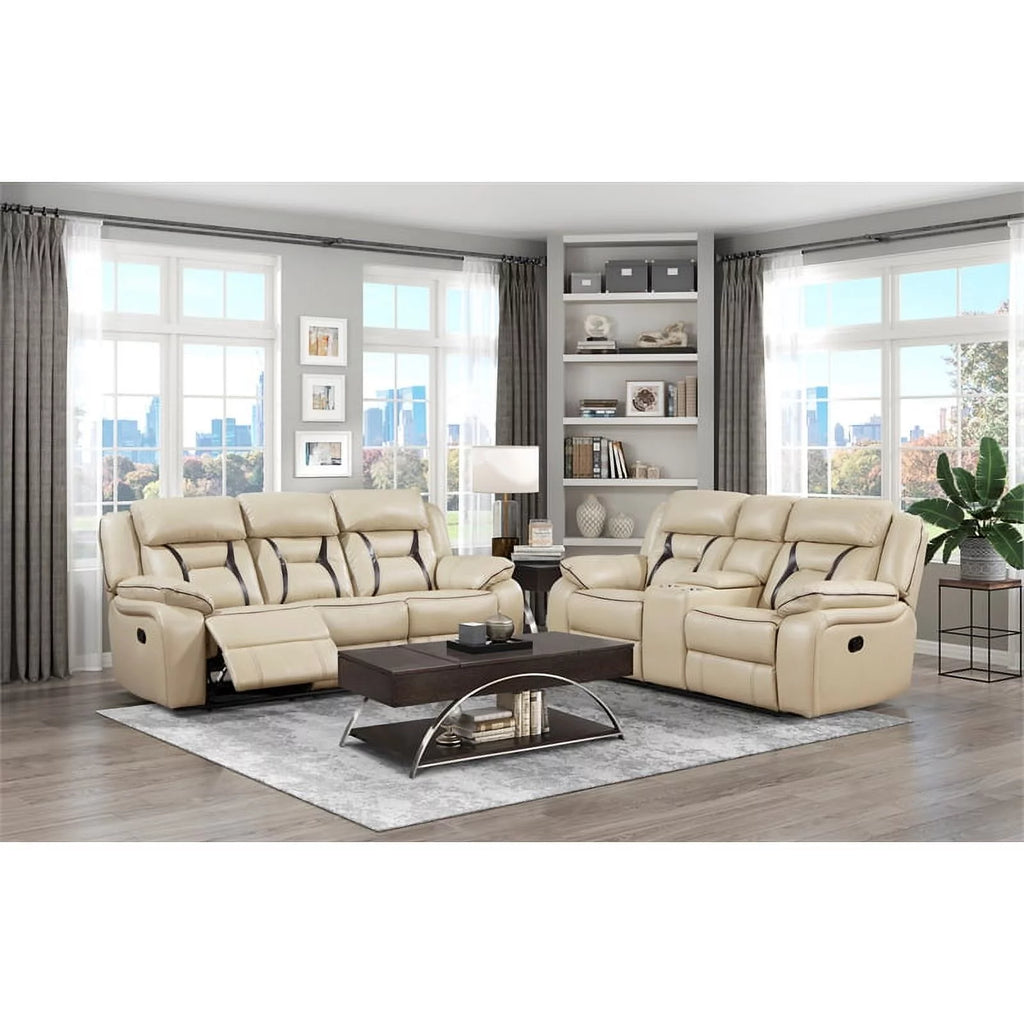 Beige Faux Leather Double Reclining Loveseat M784900