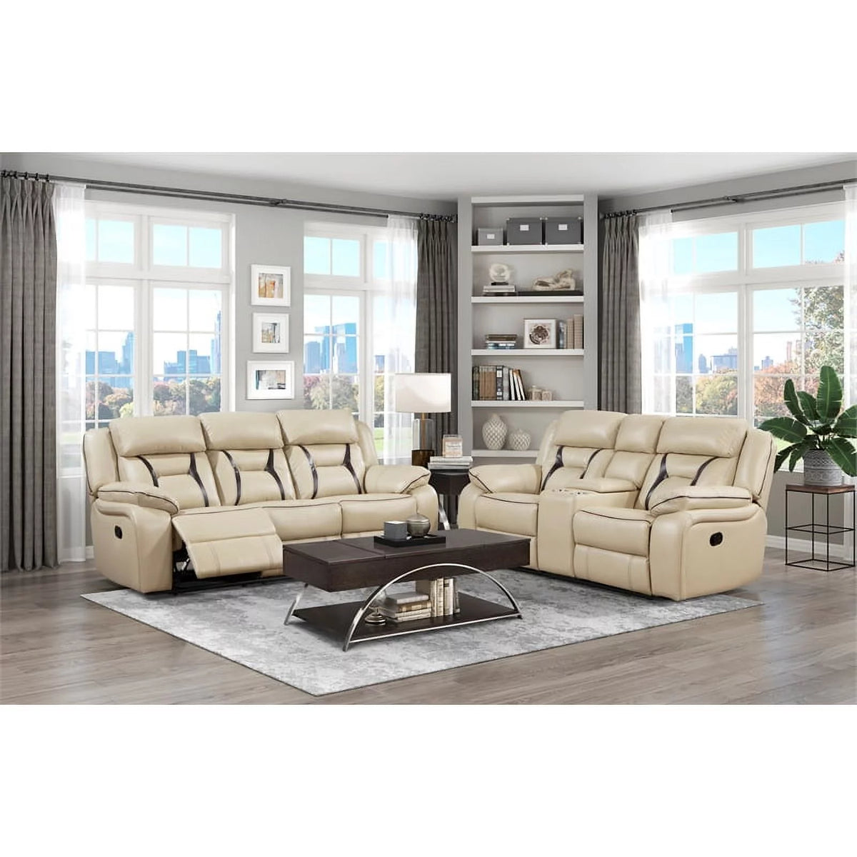 Beige Faux Leather Double Reclining Loveseat M784900