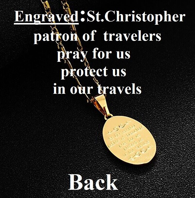 18k Gold Filled On Silver Saint Christopher Figaro Bar Chain Necklace V39236