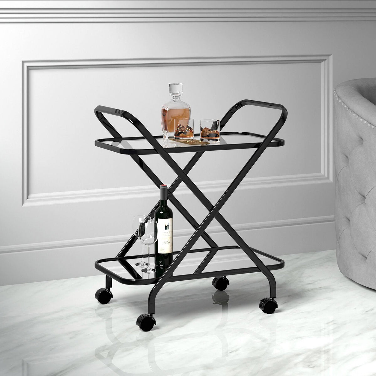 Black 2-Tier Bar Cart X77746