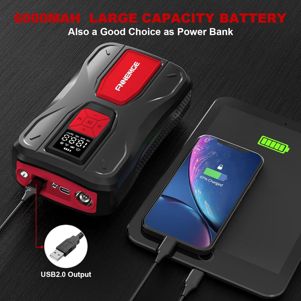 Tire Inflator Portable, 150PSI Cordless Air Compressor, 6000 mAh Li-ion Battery, LED Light O947