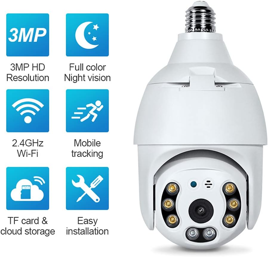 2K 3.0MP Wireless PTZ Security Camera with E27 Bulb Connector B20440