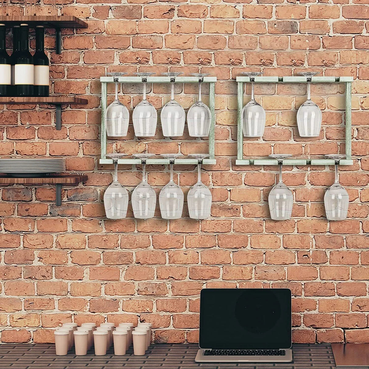 Set of 2 Wall Mounted Wood Wine Glass Rack L3442