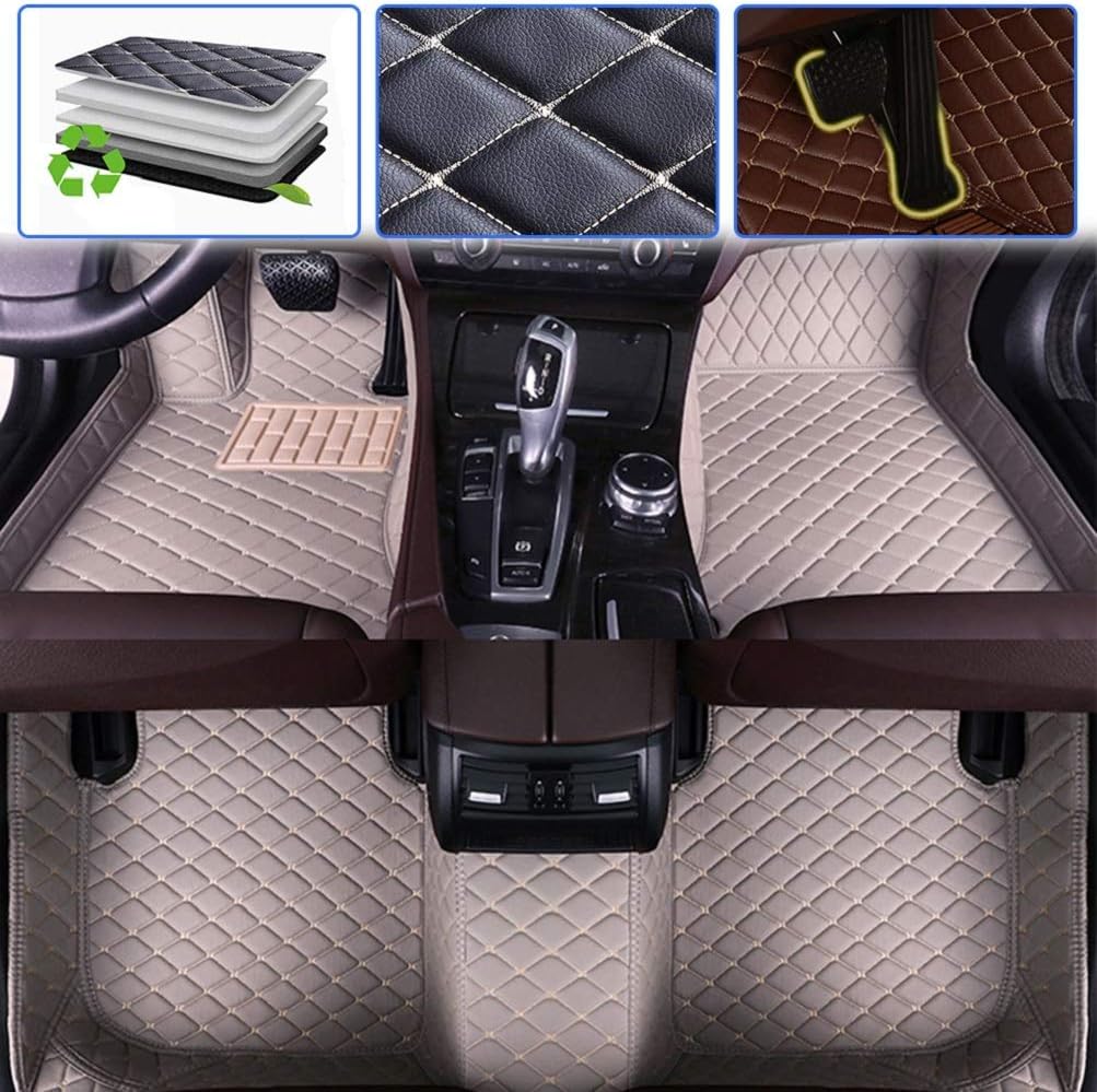 Beige Leather Waterproof Full Coverage Car Floor Mats V384