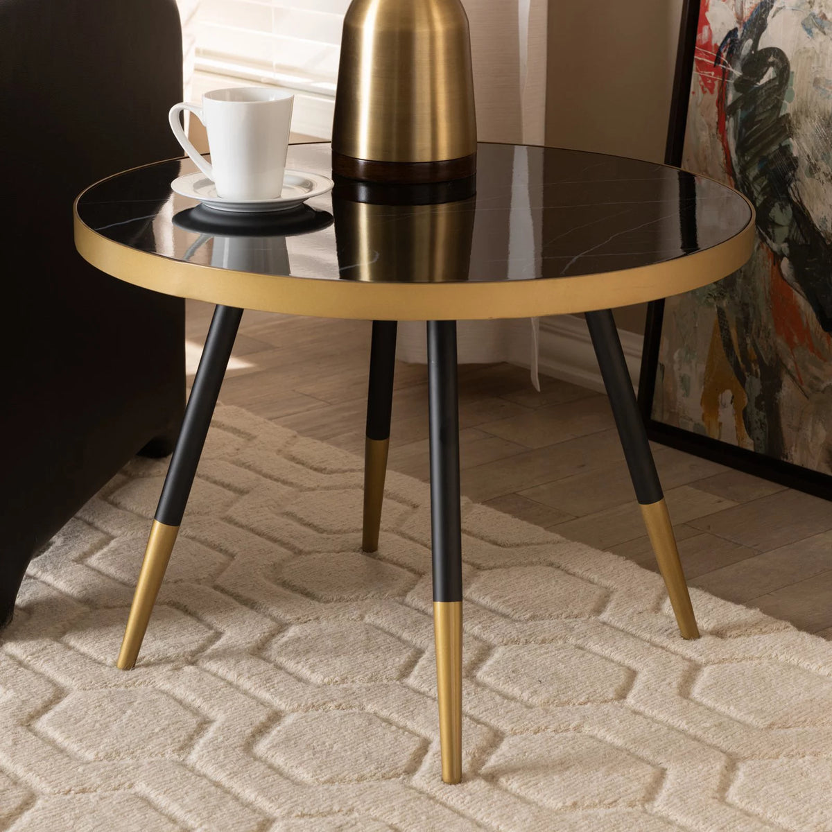 Round Marble Print Metal Coffee Table B418