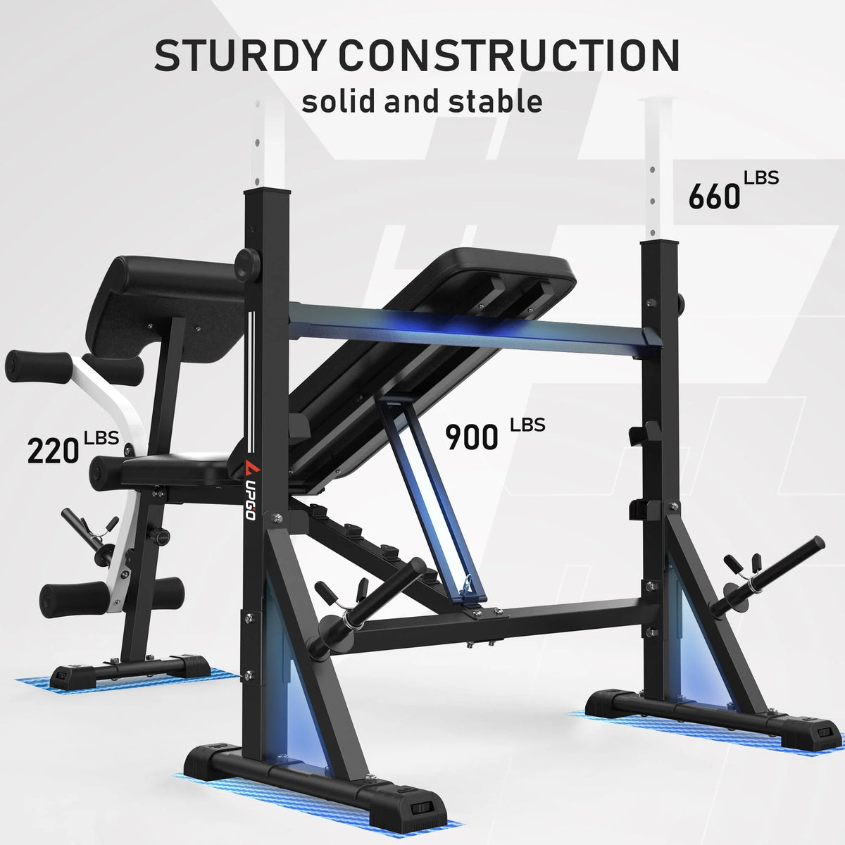 Standard Weight Bench with Preacher Curl Pad and Leg Developer G391