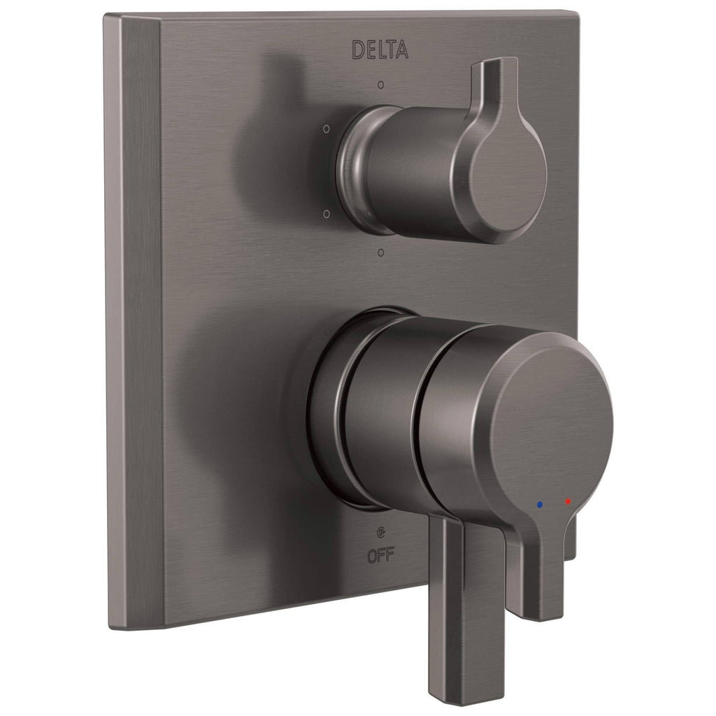 2-Handle Valve Trim with 6-Setting Diverter, Black Stainless T4949